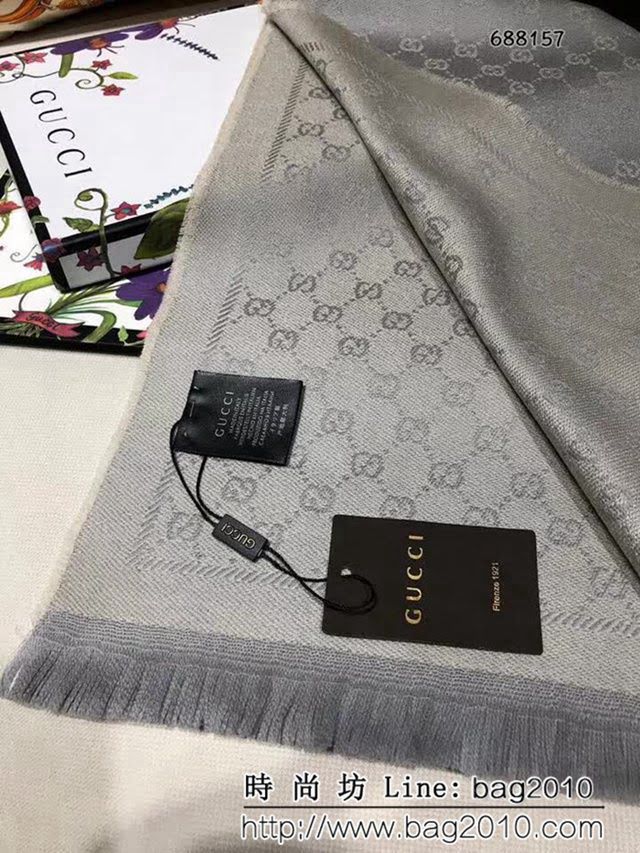 GUCCI古馳經典款 官網16年最新GG羊毛提花系列長圍巾 688156 LLWJ6926